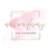 Projekt logo ze złotą ozdobną czcionką i asymetryczną kwadratową ramką