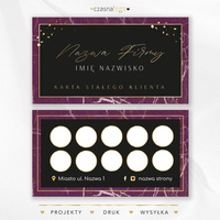 Elegancki projekt karty stałego klienta ze złotymi elementami i czarno marmurowym tle