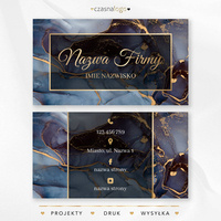 Atramentowy wzór wizytówki na niebieskim tle z dodatkiem złota