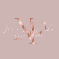 Logo z inicjałami różowe złoto i białą ozdobną czcionką