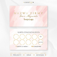 Różowy złocony projekt karty stałego klienta na akwarelowym tle