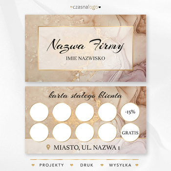 Beżowy wzór karty stałego klienta z dodatkiem złota