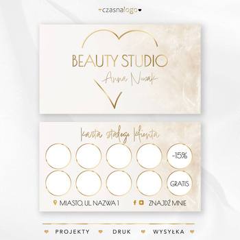 Boho złota karta stałego klienta z czcionką pisma odręcznego