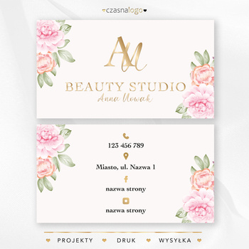 Botaniczny wzór wizytówki na jasnym pudrowym tle