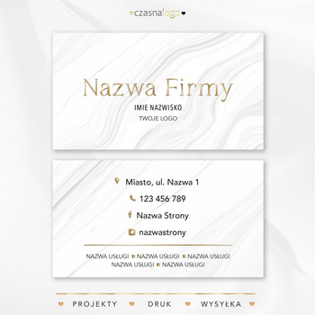 Delikatny projekt złoconej wizytówki na biało szarym marmurze