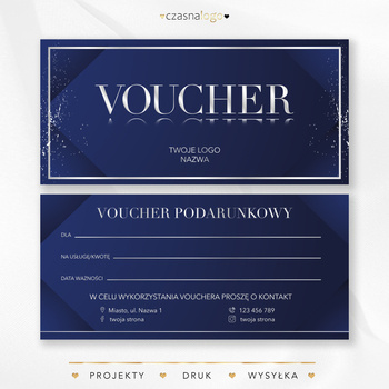 Elegancki ciemny niebieski voucher podarunkowy z dodatkiem srebrnego pyłku