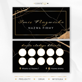 Elegancki projekt karty stałego klienta ze złotą czcionką i czarnym tle