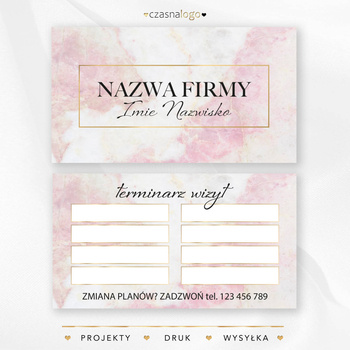 Elegancki projekt terminarza wizyt ze złotymi dodatkami na różowym marmurowym tle