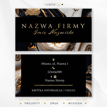 Elegancki projekt wizytówki na czarno złotym marmurowym tle