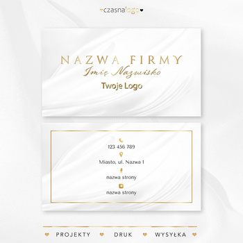 Elegancki projekt złoconej wizytówki na satynowym białym tle