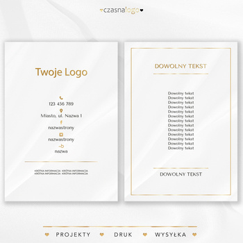 Glamour projekt ulotki na białym satynowym tle i złotymi dodatkami