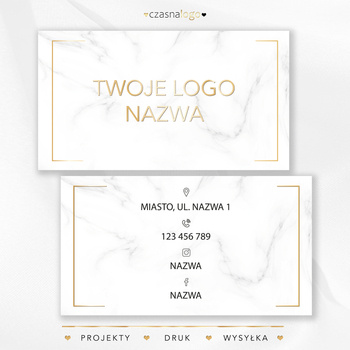 Glamour projekt wizytówki ze złotymi ozdobnikami i marmurowym białym tle