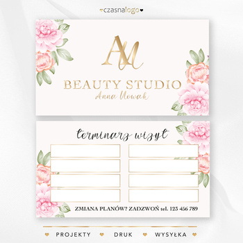 Kwiatowy terminarzyk wizyt ze złotymi dodatkami