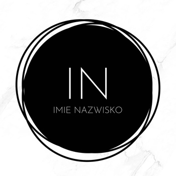 Logo na białym tle litery czarne koło czcionka klasyczna litery białe