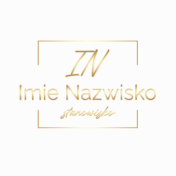 Logo na białym tle litery z żółtego złota czcionka klasyczna w kwadratowej ramce