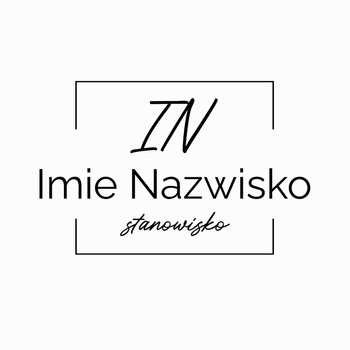 Logo na białym tle z czarnymi literami w kwadratowej ramce czcionka klasyczna