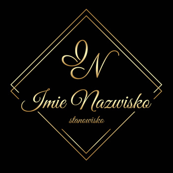 Logo na czarnym tle litery z żółtego złota czcionka klasyczna w kwadratowej ramce