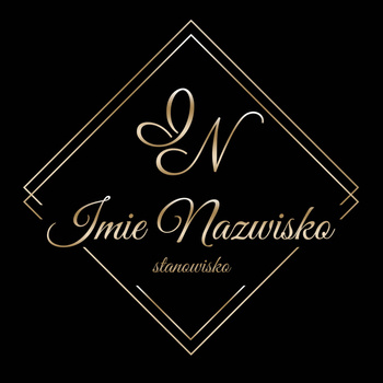 Logo na czarnym tle litery z żółtego złota czcionka klasyczna w kwadratowej ramce