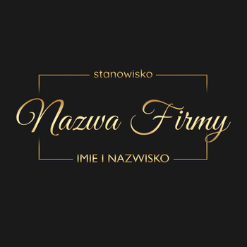 Logo na czarnym tle litery z żółtego złota czcionka ozdobna w prostokątnej ramce