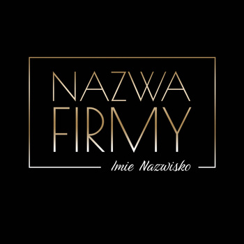 Logo na czarnym tle z czarnymi literami czcionka klasyczna w prostokątnej ramce