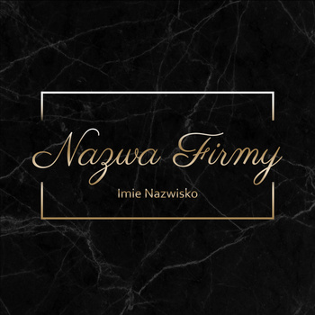 Logo na czarnym tle ze złotymi literami czcionka ozdobna w prostokątnej ramce