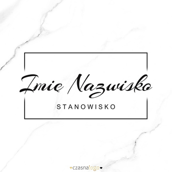 Logo z czarną ozdobną czcionką w ramce na białym tle