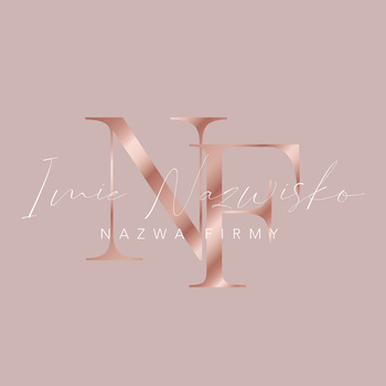 Logo z inicjałami różowe złoto i białą ozdobną czcionką