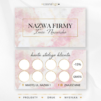 Marmurowy projekt karty stałego klienta z elegancką pisaną czcionką
