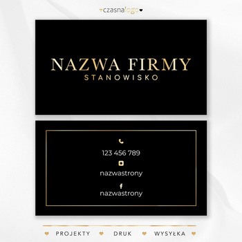 Minimalistyczny projekt złoconej wizytówki na czarnym tle