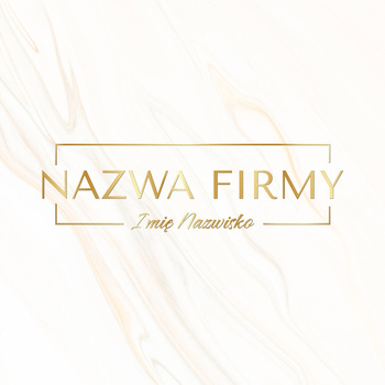 Minimalistyczny projekt złotego logo w ramce na beżowym tle