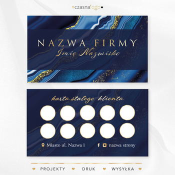 Niebieski marmurowy projekt karty stałego klienta ze złoceniem