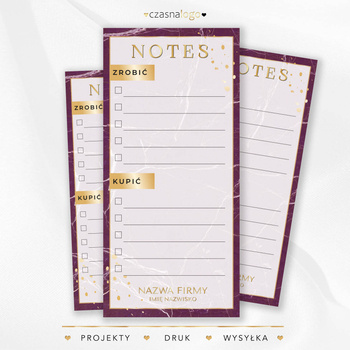 Notes w linie do planowania na fioletowym marmurowym tle