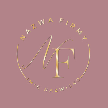 Okrągły złocony projekt logo z ozdobnymi inicjałami na tle brudny róż