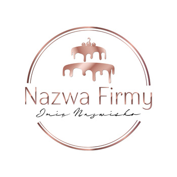 Projekt logo z tortem w okrągłej ramce w kolorze różowego złota