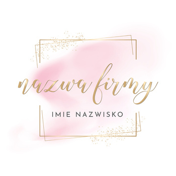 Projekt logo ze złotą ozdobną czcionką i asymetryczną kwadratową ramką