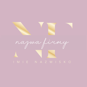 Projekt logo ze złotymi inicjałami na różowym tle