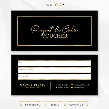 Projekt złoconego vouchera podarunkowego na czarnym gładkim tle