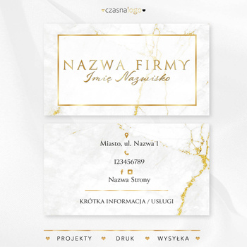 Projekt złoconej wizytówki na białym marmurowym tle