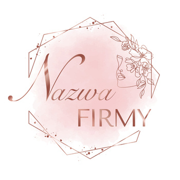 Różowe logo z ozdobną czcionką i asymetryczną ramką