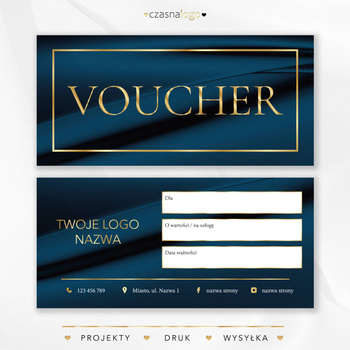 Satynowy projekt złoconego vouchera podarunkowego