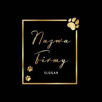 Złocone logo na czarnym tle z łapkami psa / kota