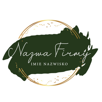 Złocone logo w okręgu z pyłkiem na tle butelkowej zieleni