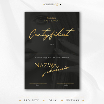 Złocony projekt certyfikatu z ozdobną czcionką na czarnym tle