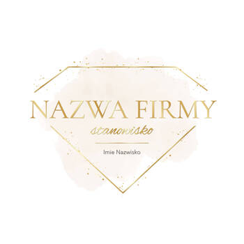 Złocony projekt logo na beżowym akwarelowym tle z diamentem i pyłkiem