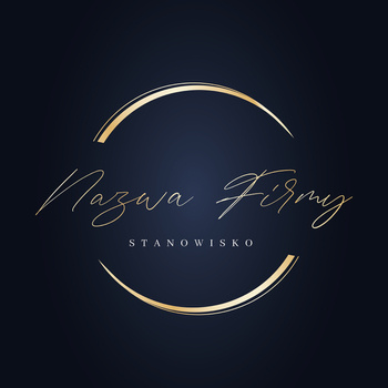 Złocony projekt logo z pisaną czcionką na ciemnym niebieskim tle