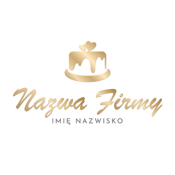 Złocony projekt logo z tortem i ozdobną czcionką
