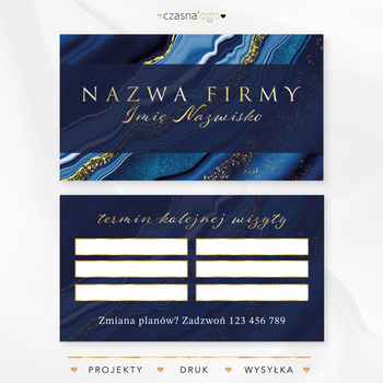 Złocony projekt marmurowego terminarzyka wizyt na niebieskim tle