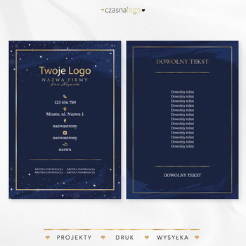 Złocony projekt ulotki na ciemnym niebieskim tle