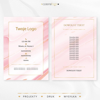 Złocony projekt ulotki na cukierkowym różowym tle