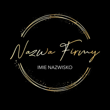 Złote logo na czarnym tle z czcionką pisma odręcznego. Okrągłe logo ze złotym pyłkiem